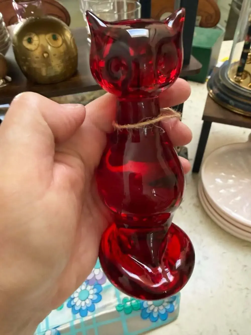 Vintage Viking Glass Ruby Red Cat Figurine Paperweight